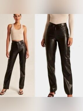 Abercrombie & Fitch Black High Rise Vegan Leather Straight-Leg Pants